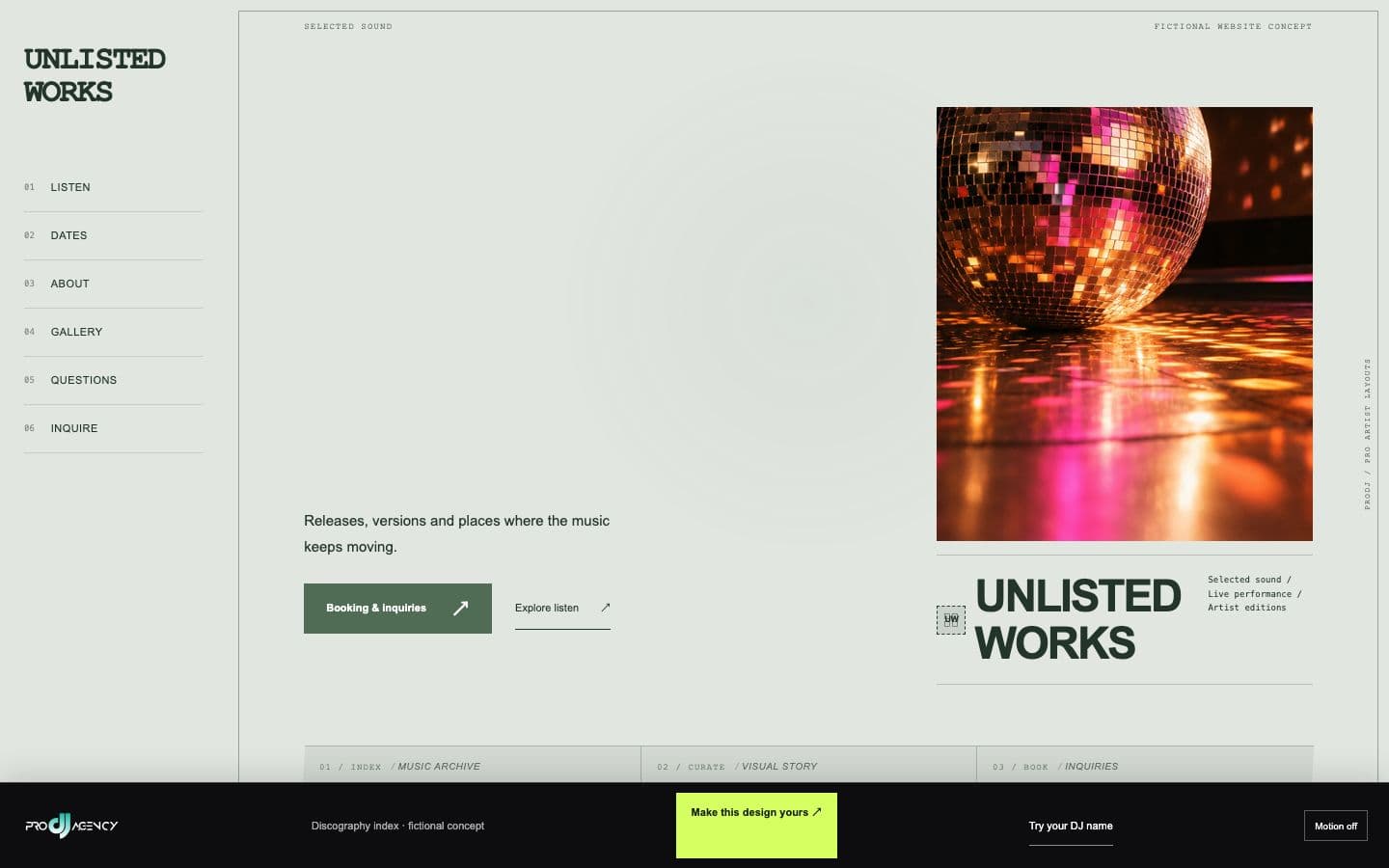 Discography index website design preview