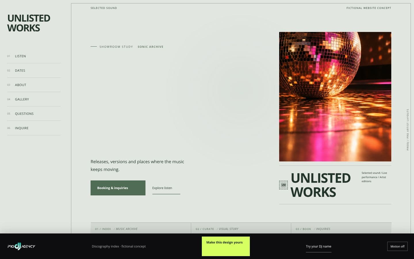 Discography index website design preview