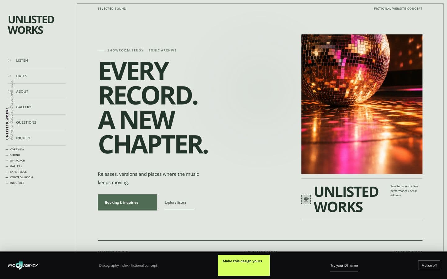 Discography index website design preview