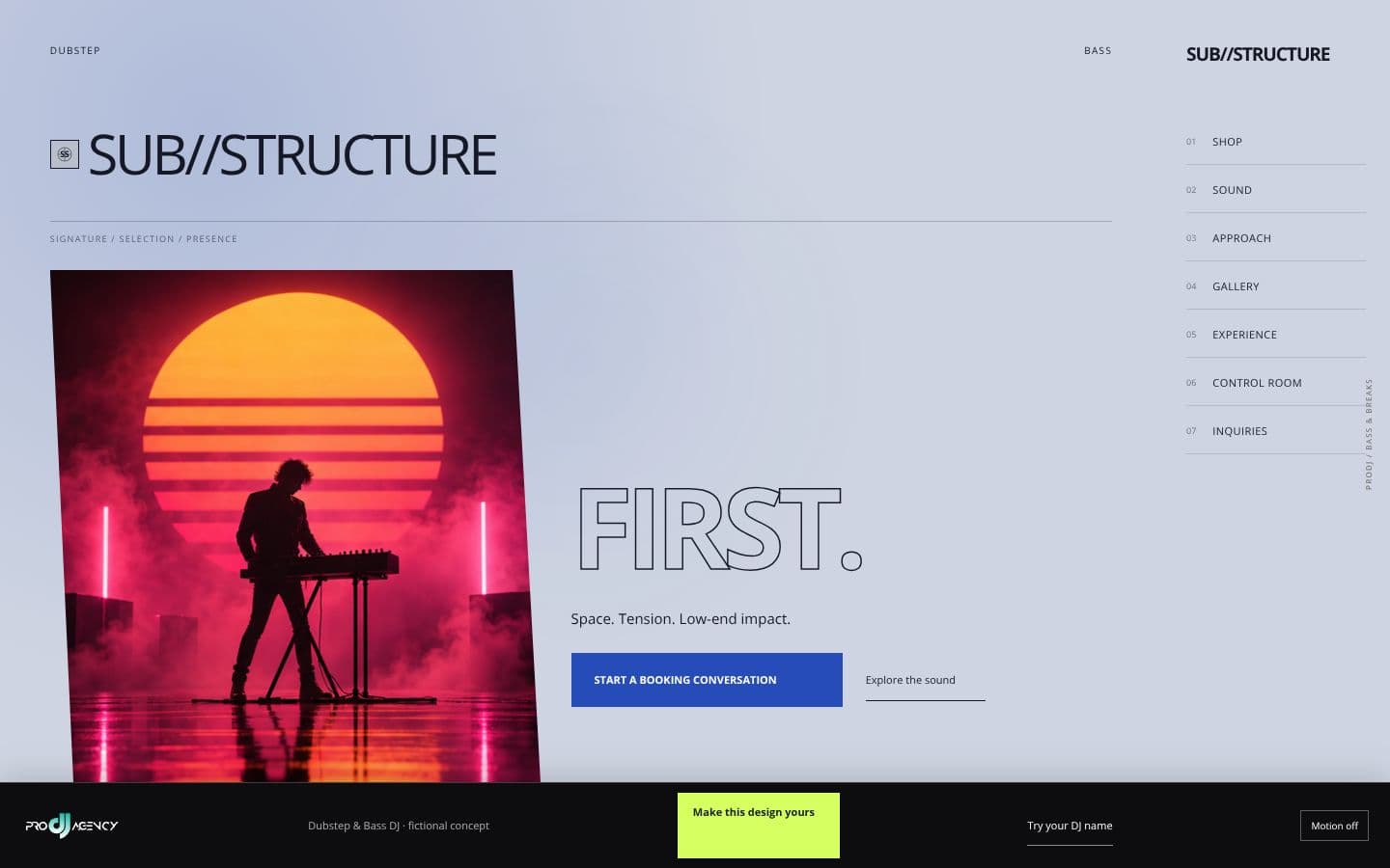 Dubstep & Bass DJ website design preview