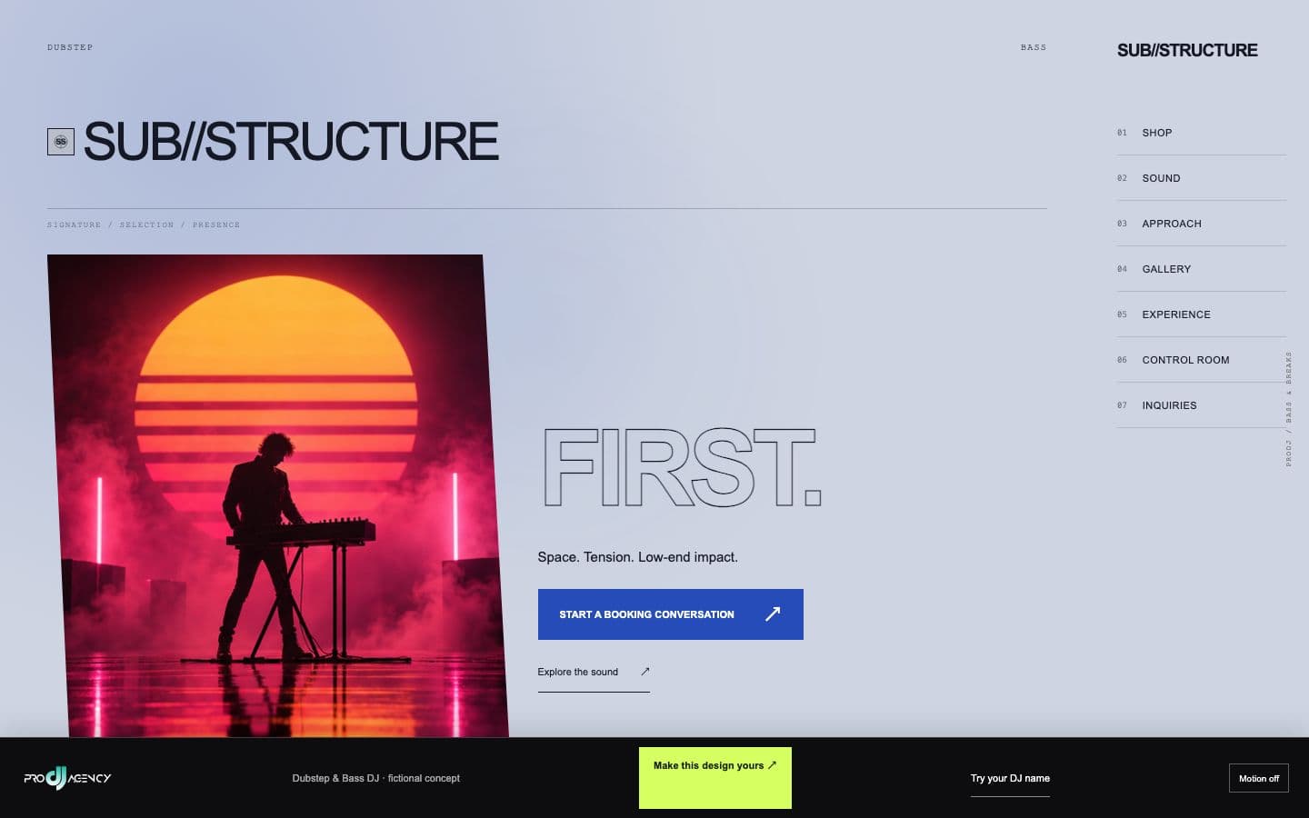 Dubstep & Bass DJ website design preview