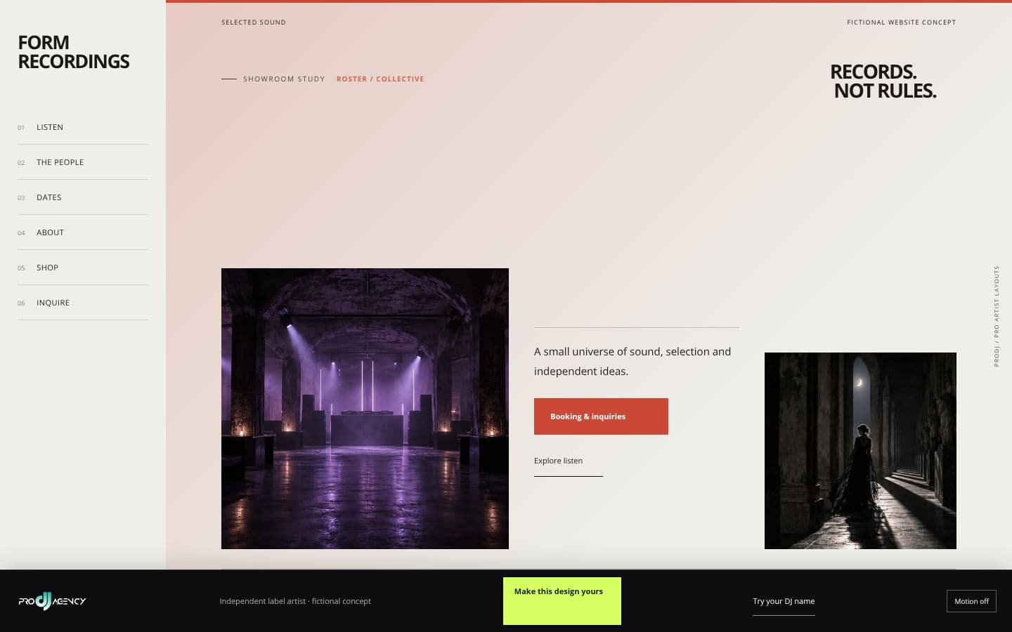 Independent label artist website design preview