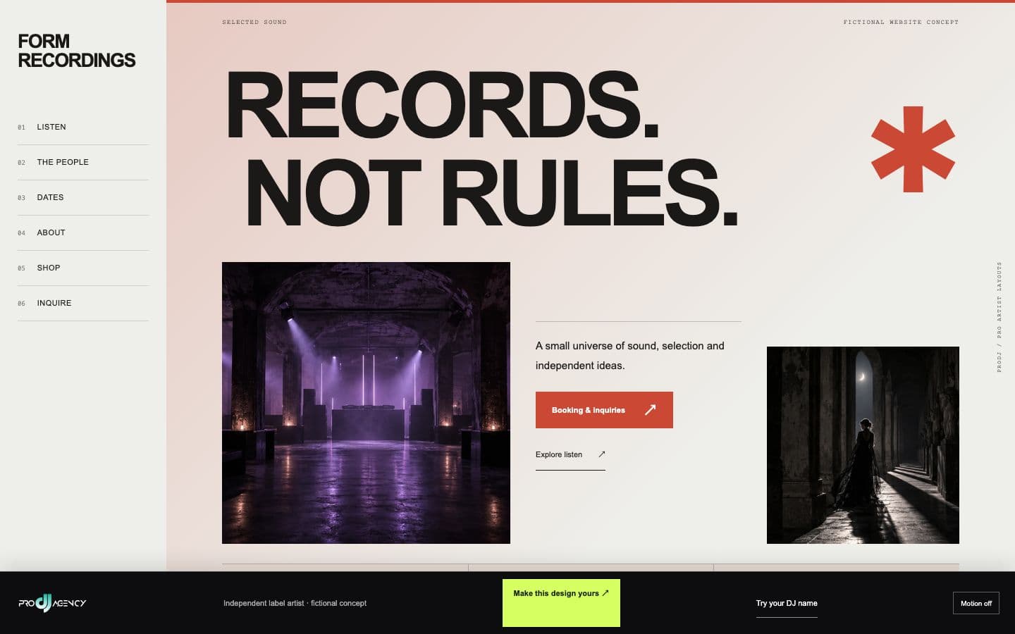 Independent label artist website design preview