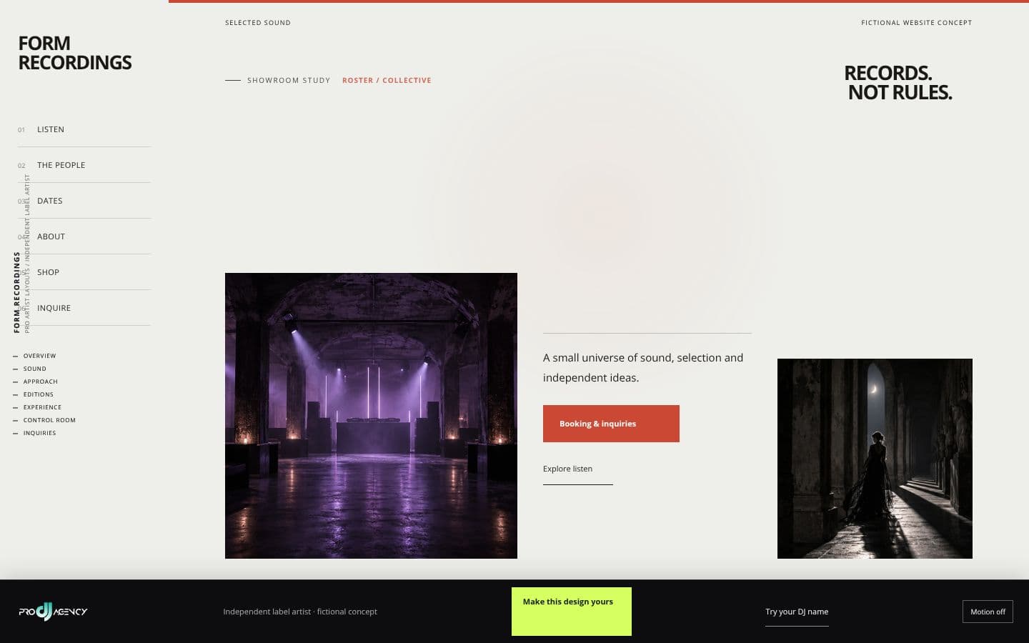 Independent label artist website design preview