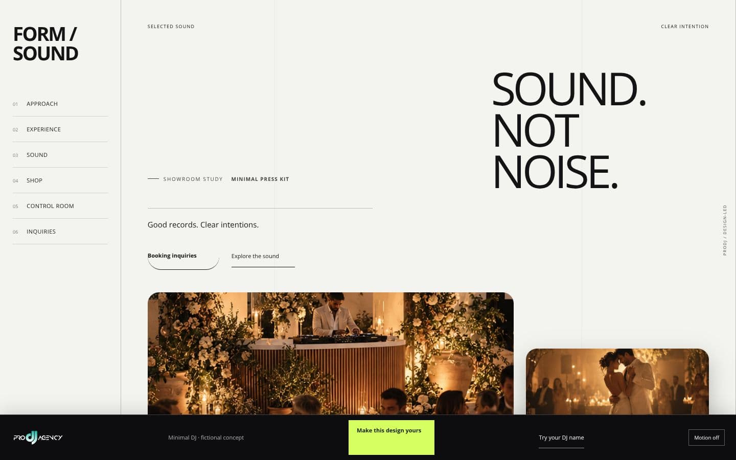 Minimal DJ website design preview