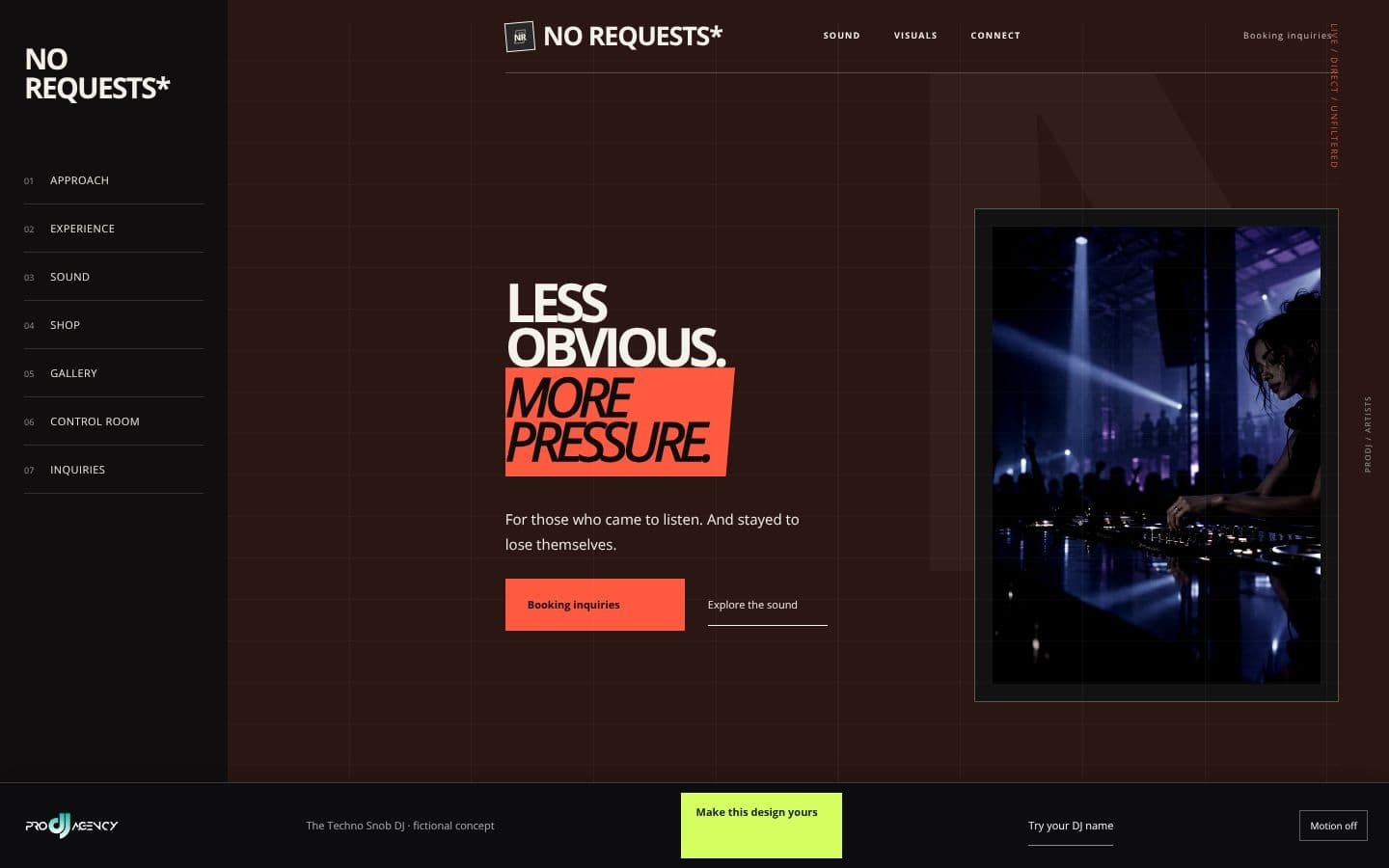 The Techno Snob DJ website design preview