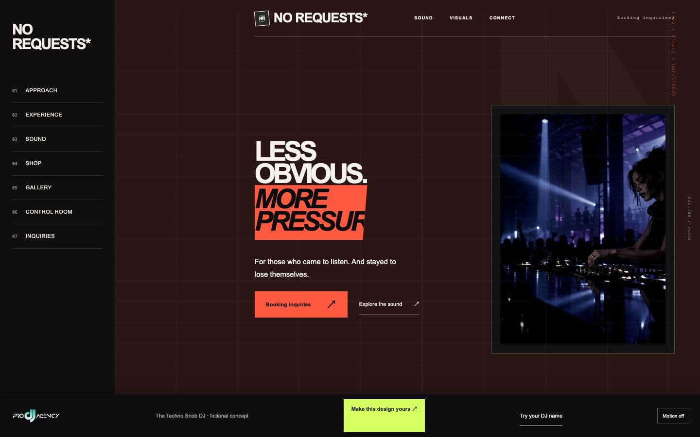 The Techno Snob DJ website design preview
