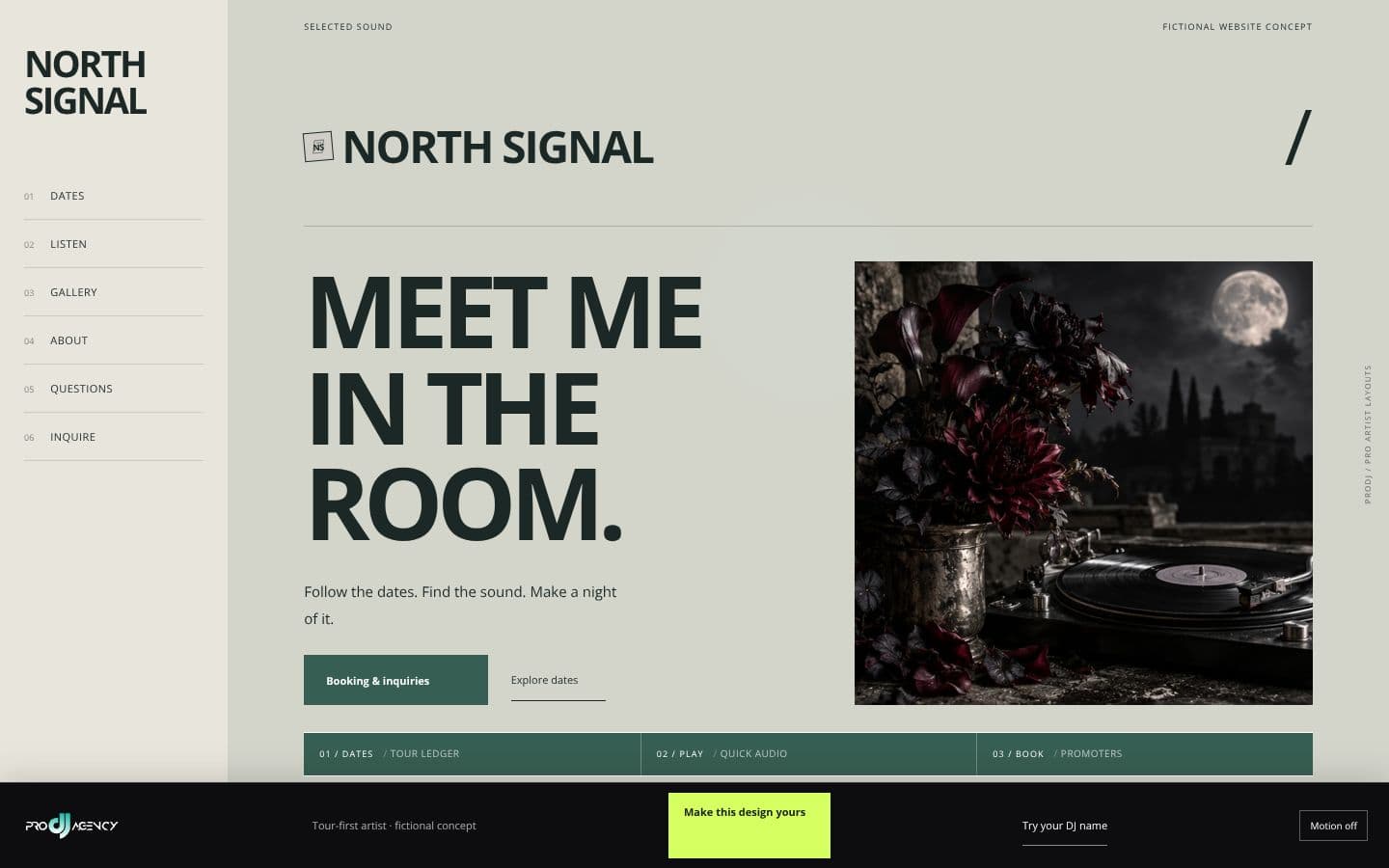 Tour-first artist website design preview