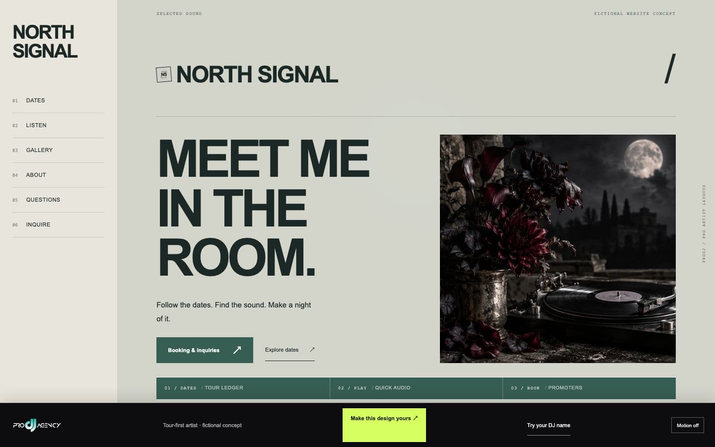 Tour-first artist website design preview