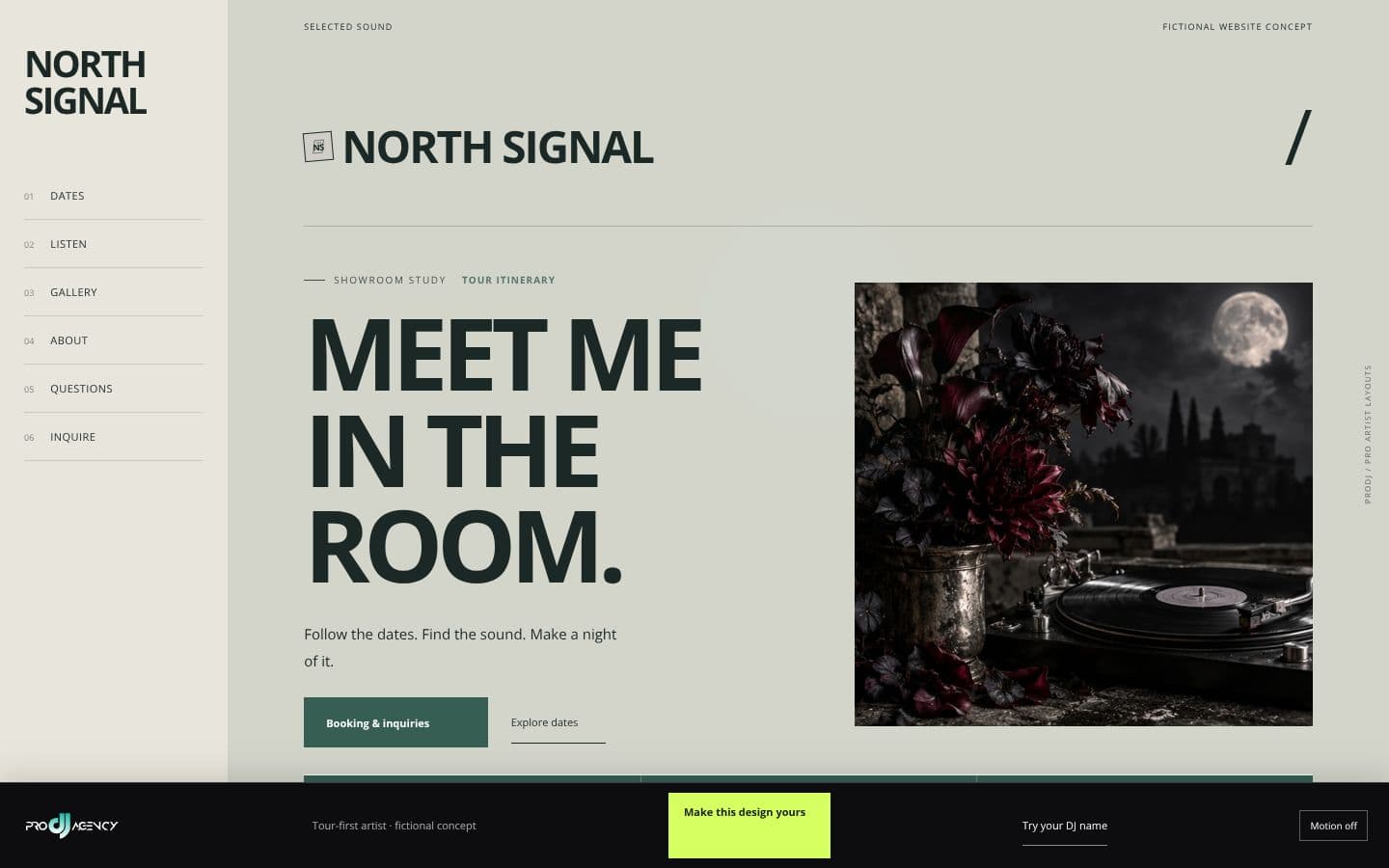 Tour-first artist website design preview