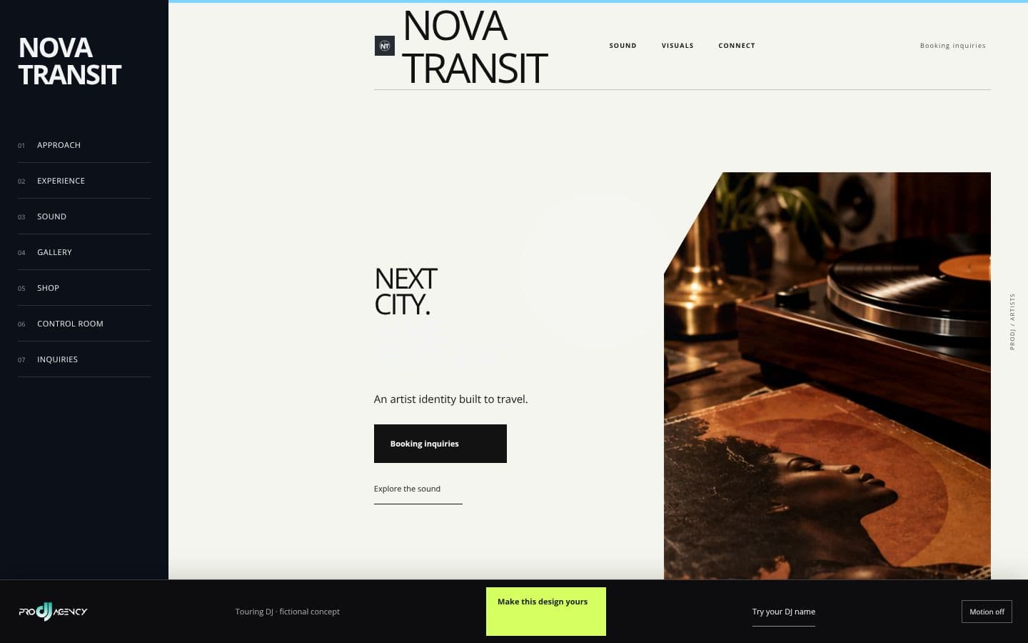 Touring DJ website design preview