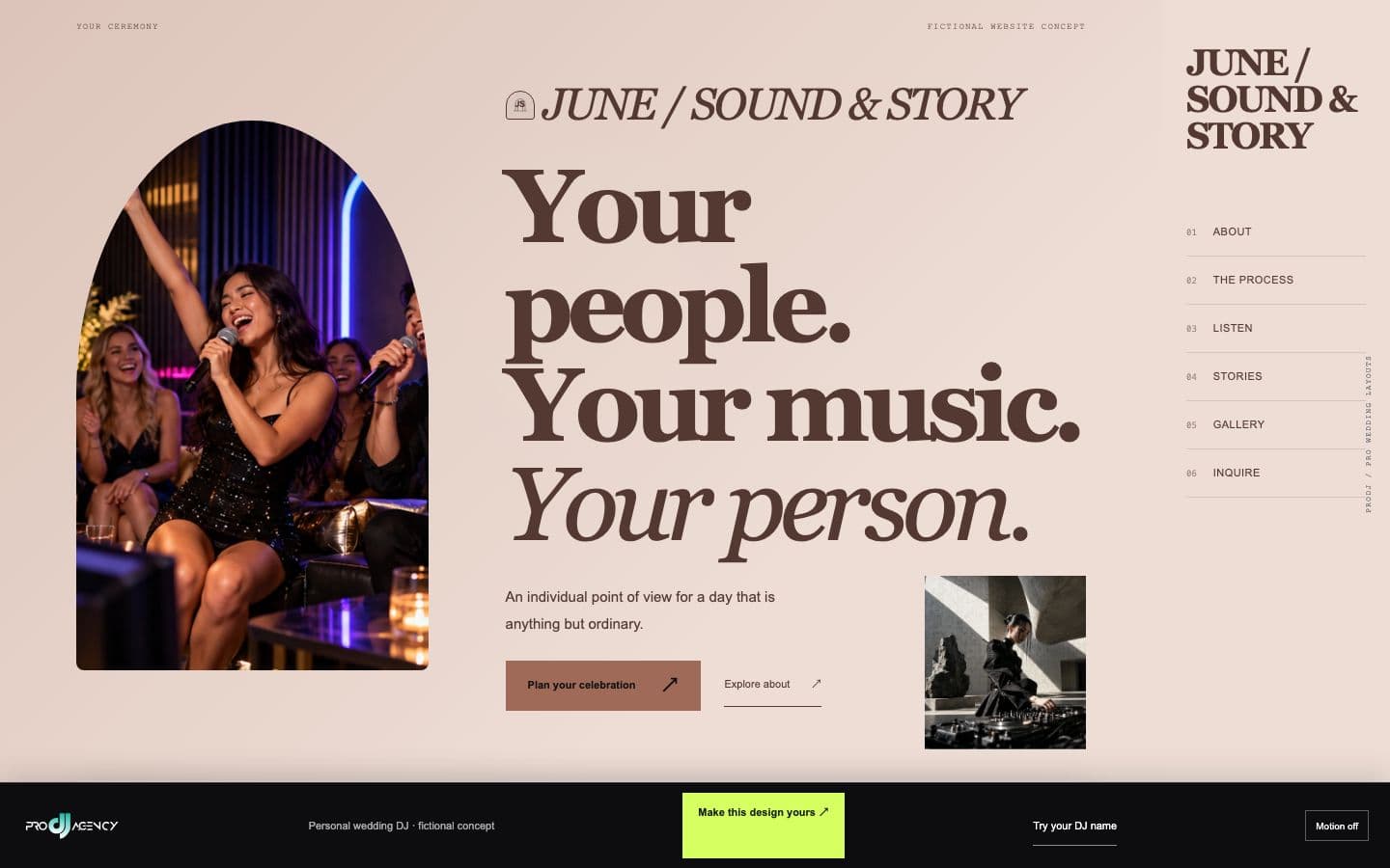 Personal wedding DJ website design preview