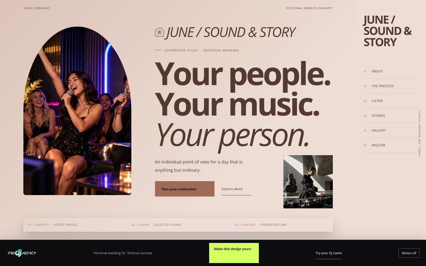 Personal wedding DJ website design preview