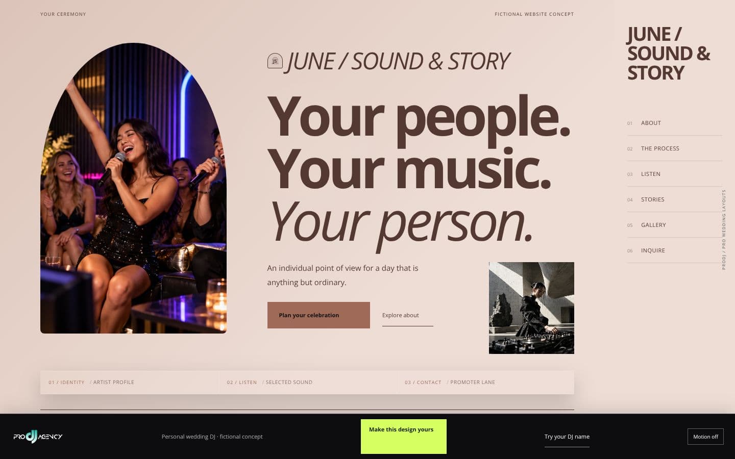 Personal wedding DJ website design preview