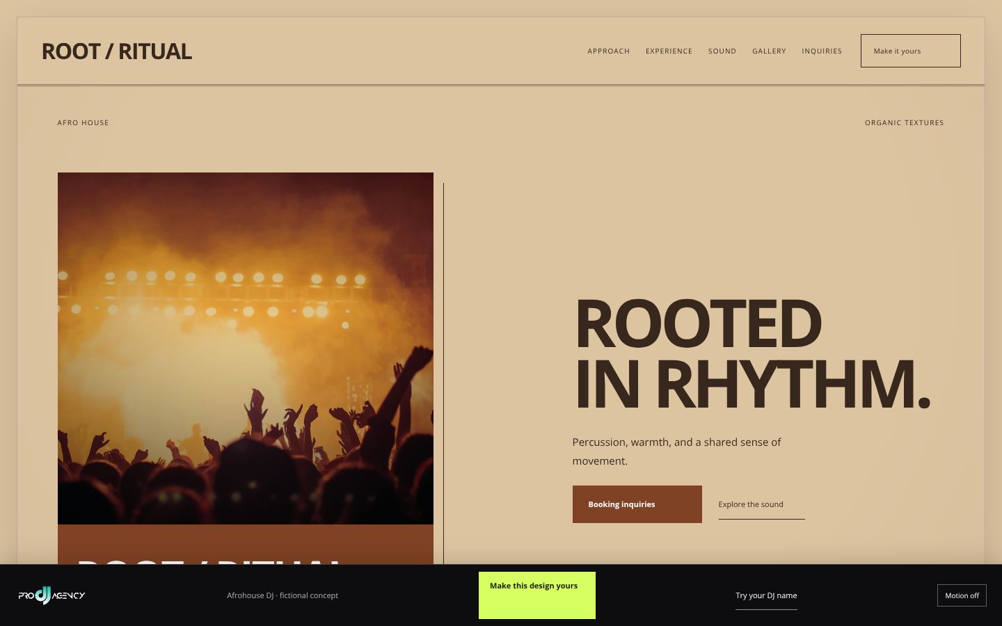 Afrohouse DJ - actual rendered website preview