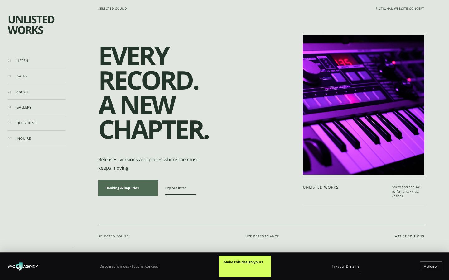 Discography index - actual rendered website preview
