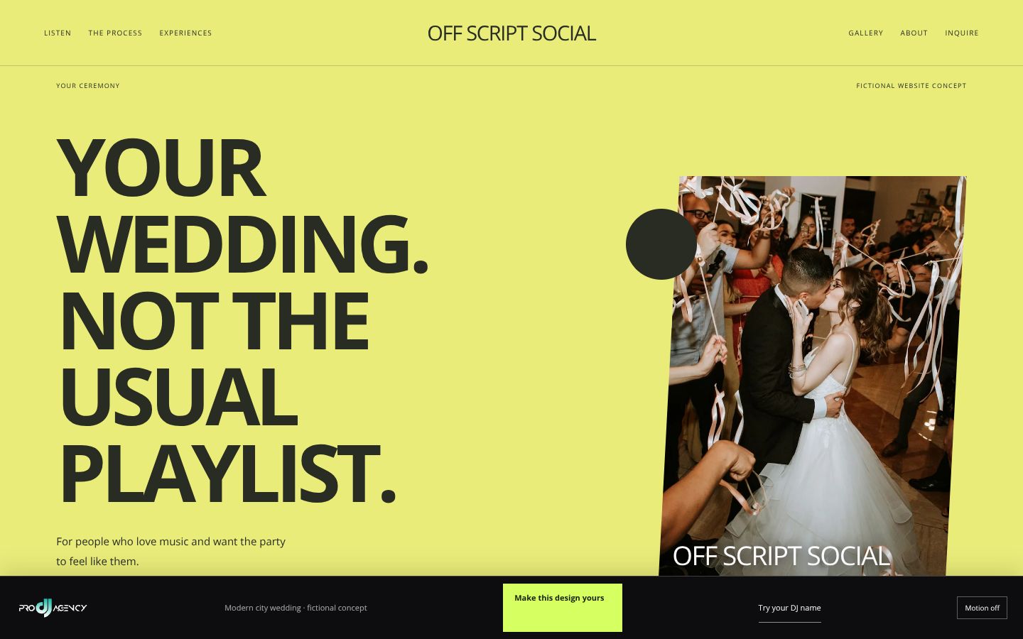 Modern city wedding - actual rendered website preview