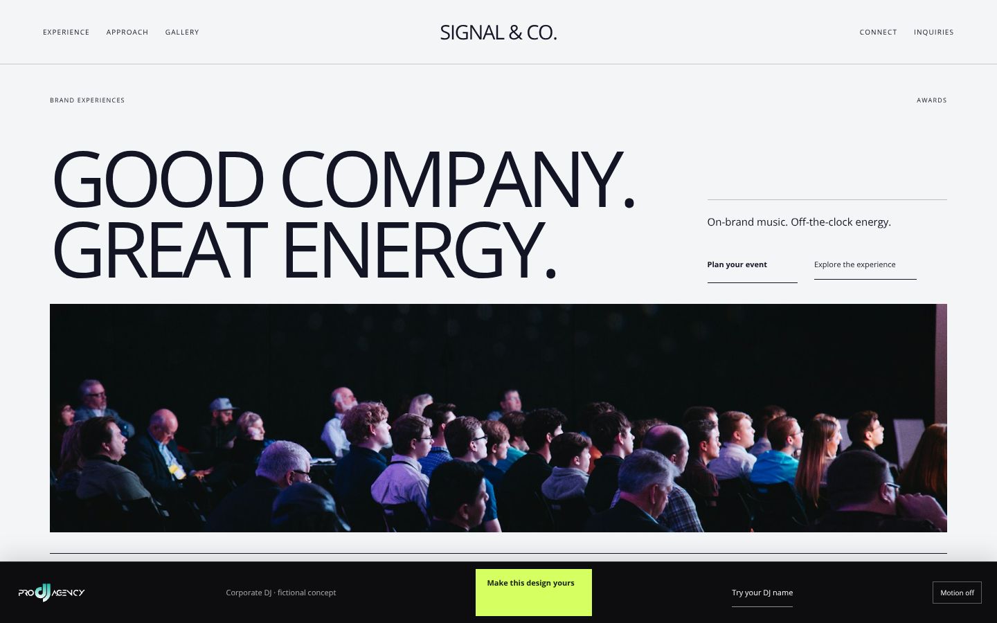 Corporate DJ - actual rendered website preview