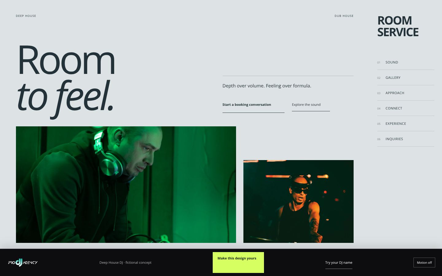 Deep House DJ - actual rendered website preview