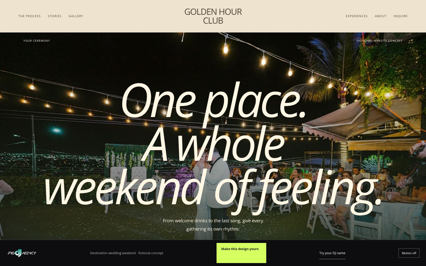 Destination wedding weekend - actual rendered website preview