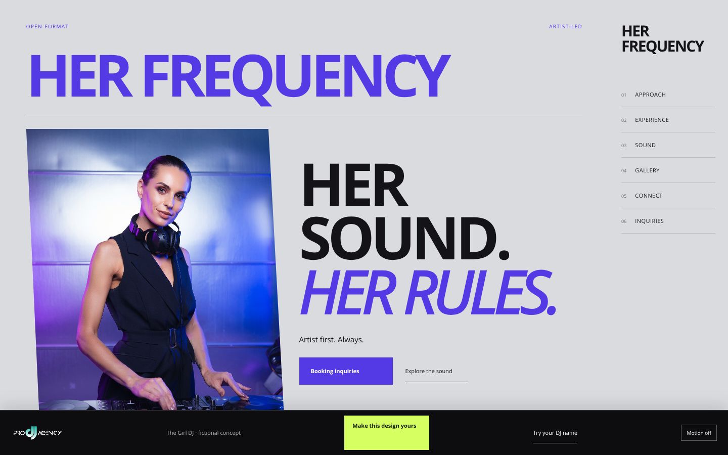 The Girl DJ - actual rendered website preview