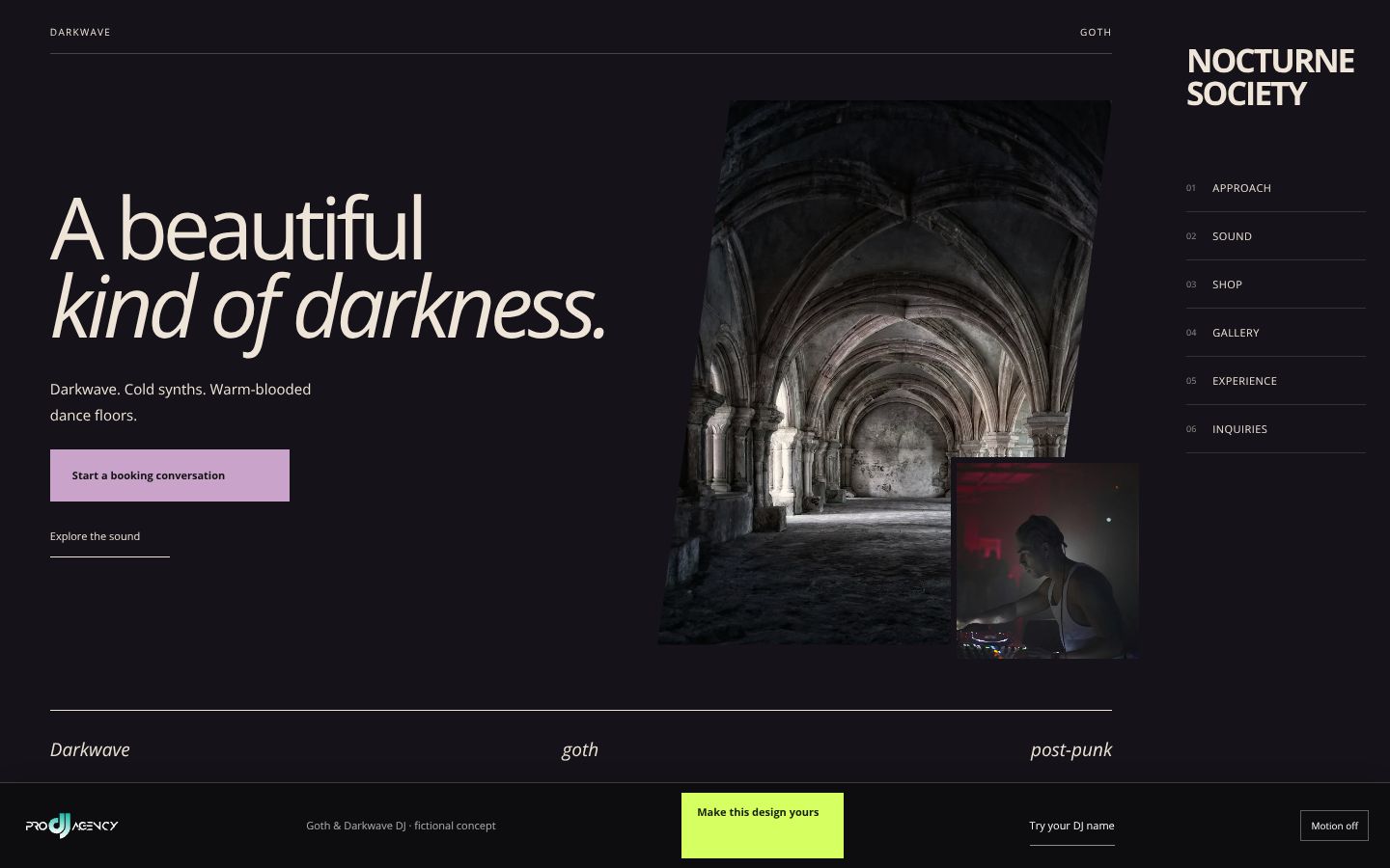 Goth & Darkwave DJ - actual rendered website preview