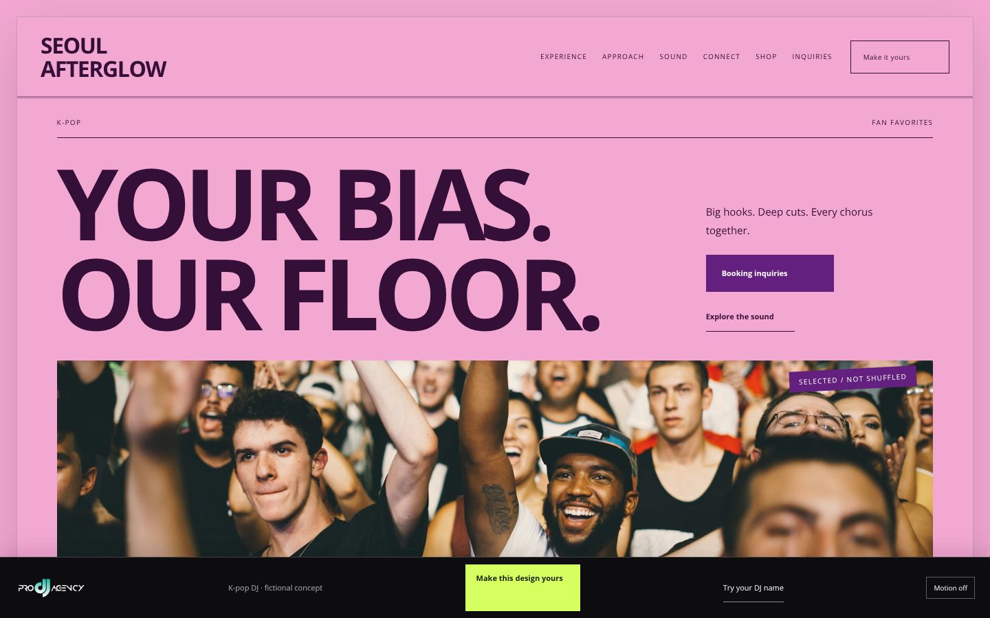 K-pop DJ - actual rendered website preview
