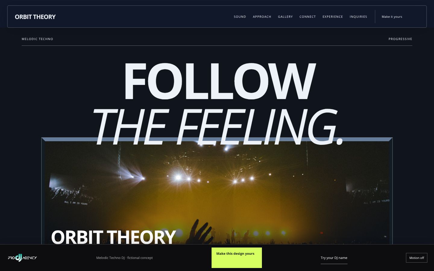 Melodic Techno DJ - actual rendered website preview
