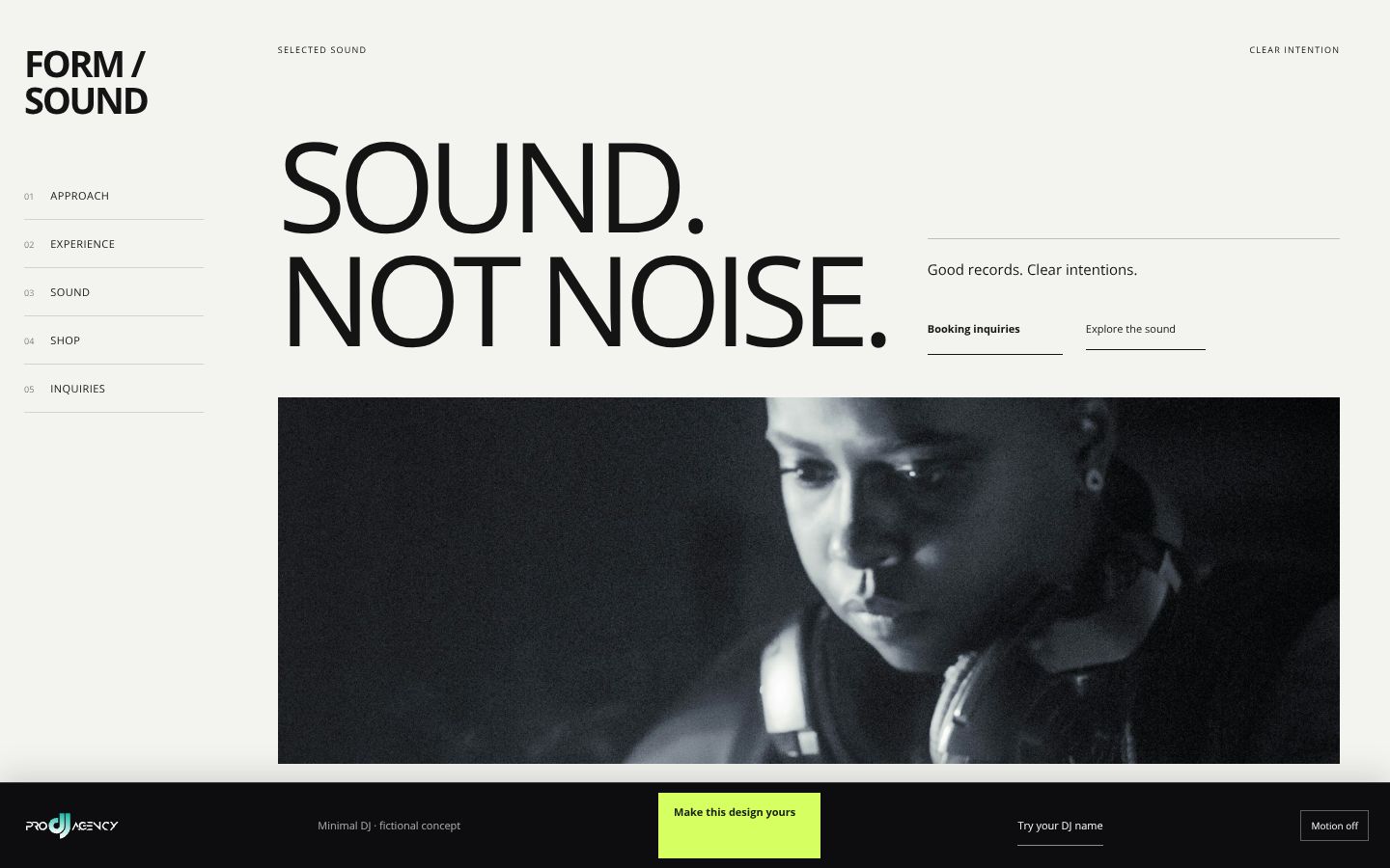 Minimal DJ - actual rendered website preview