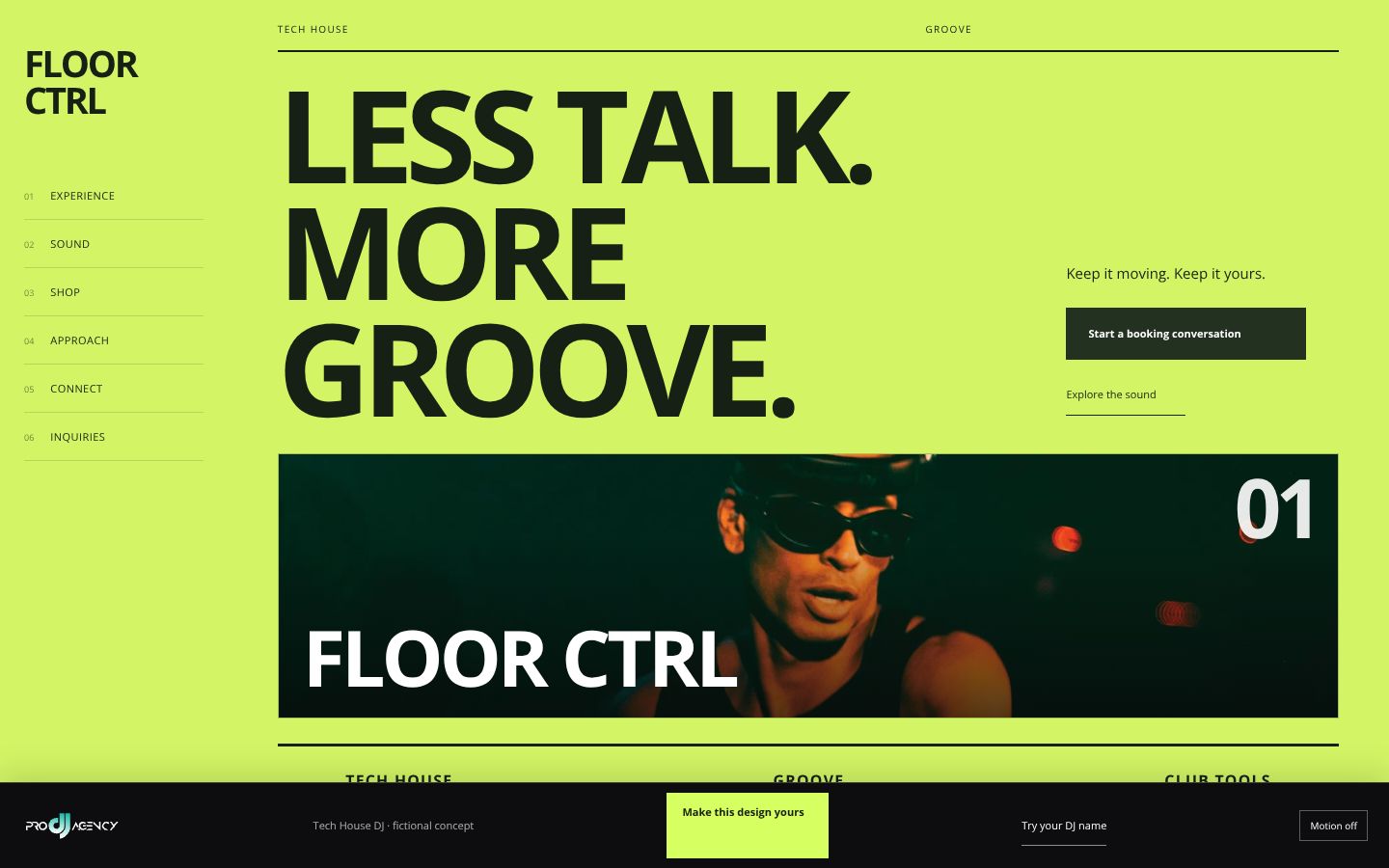 Tech House DJ - actual rendered website preview