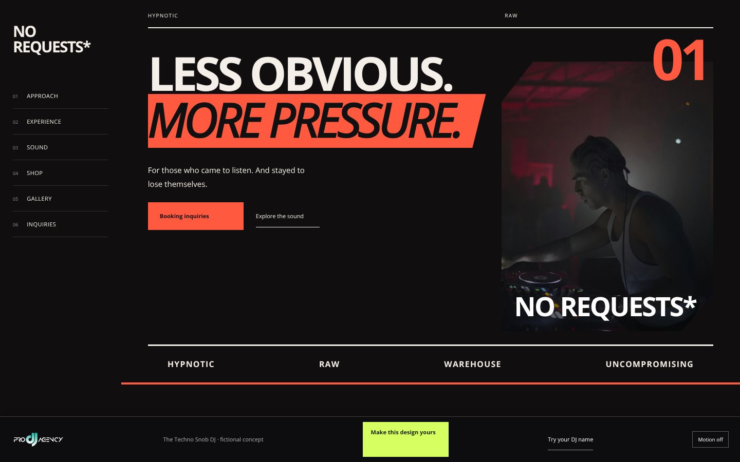The Techno Snob DJ - actual rendered website preview