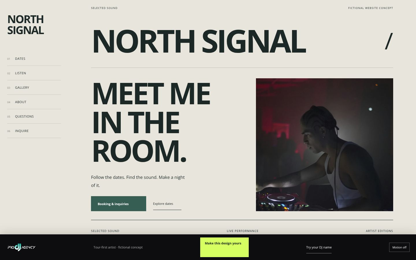 Tour-first artist - actual rendered website preview