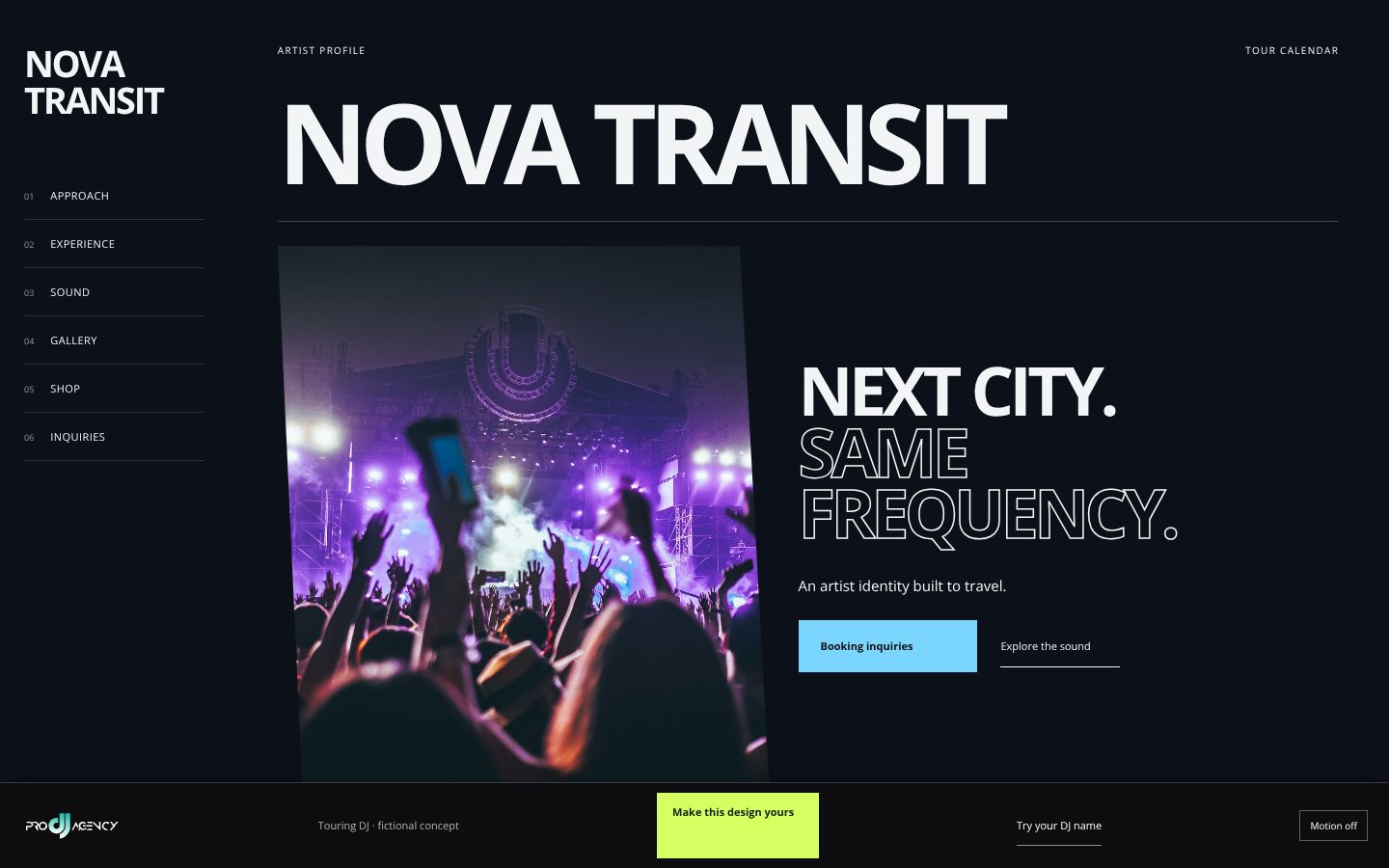 Touring DJ - actual rendered website preview
