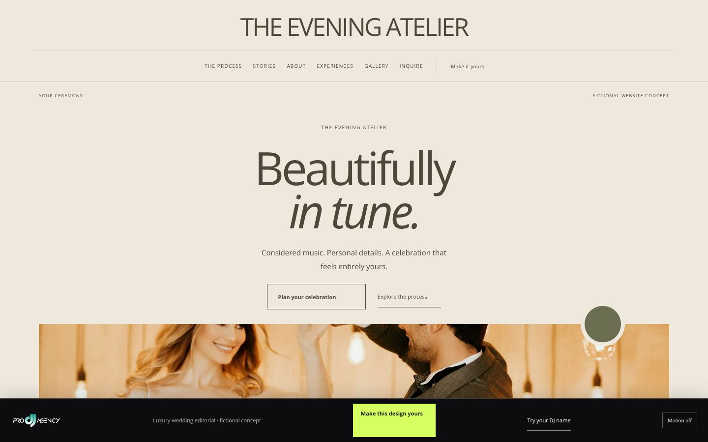 Luxury wedding editorial - actual rendered website preview