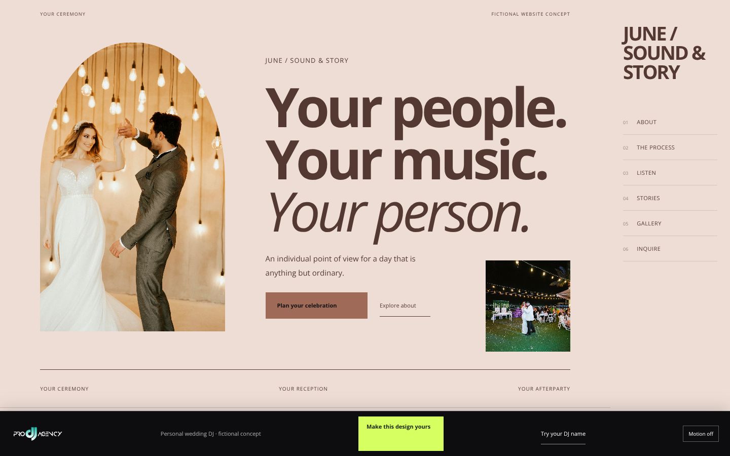Personal wedding DJ - actual rendered website preview
