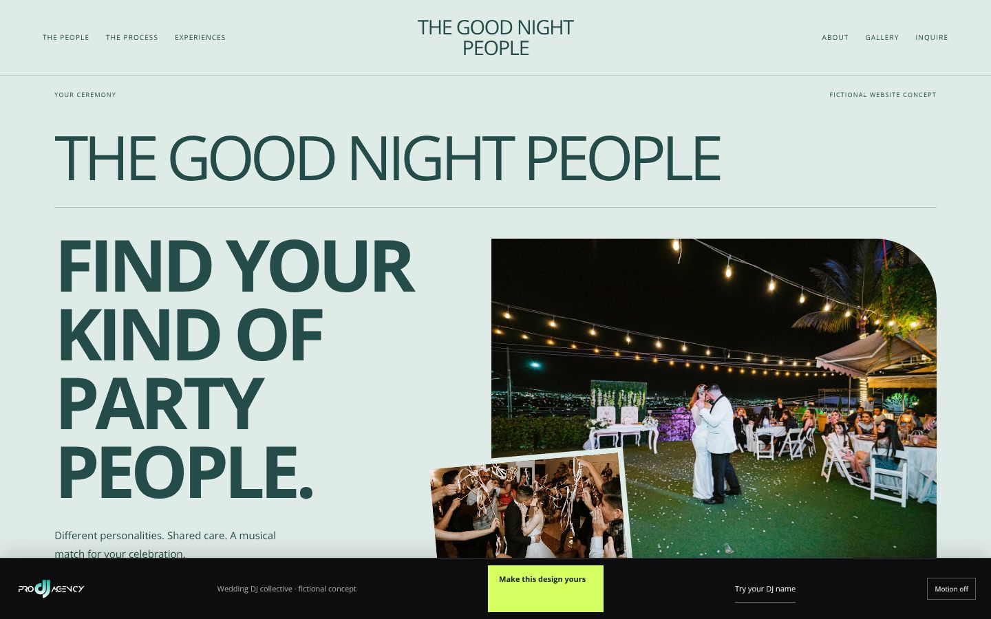 Wedding DJ collective - actual rendered website preview