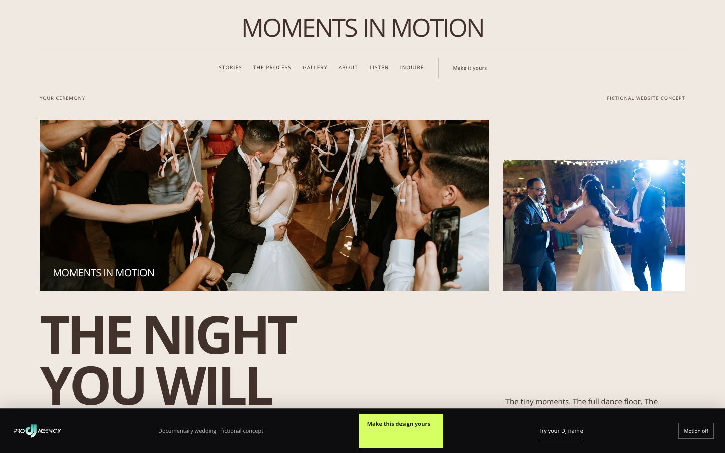 Documentary wedding - actual rendered website preview