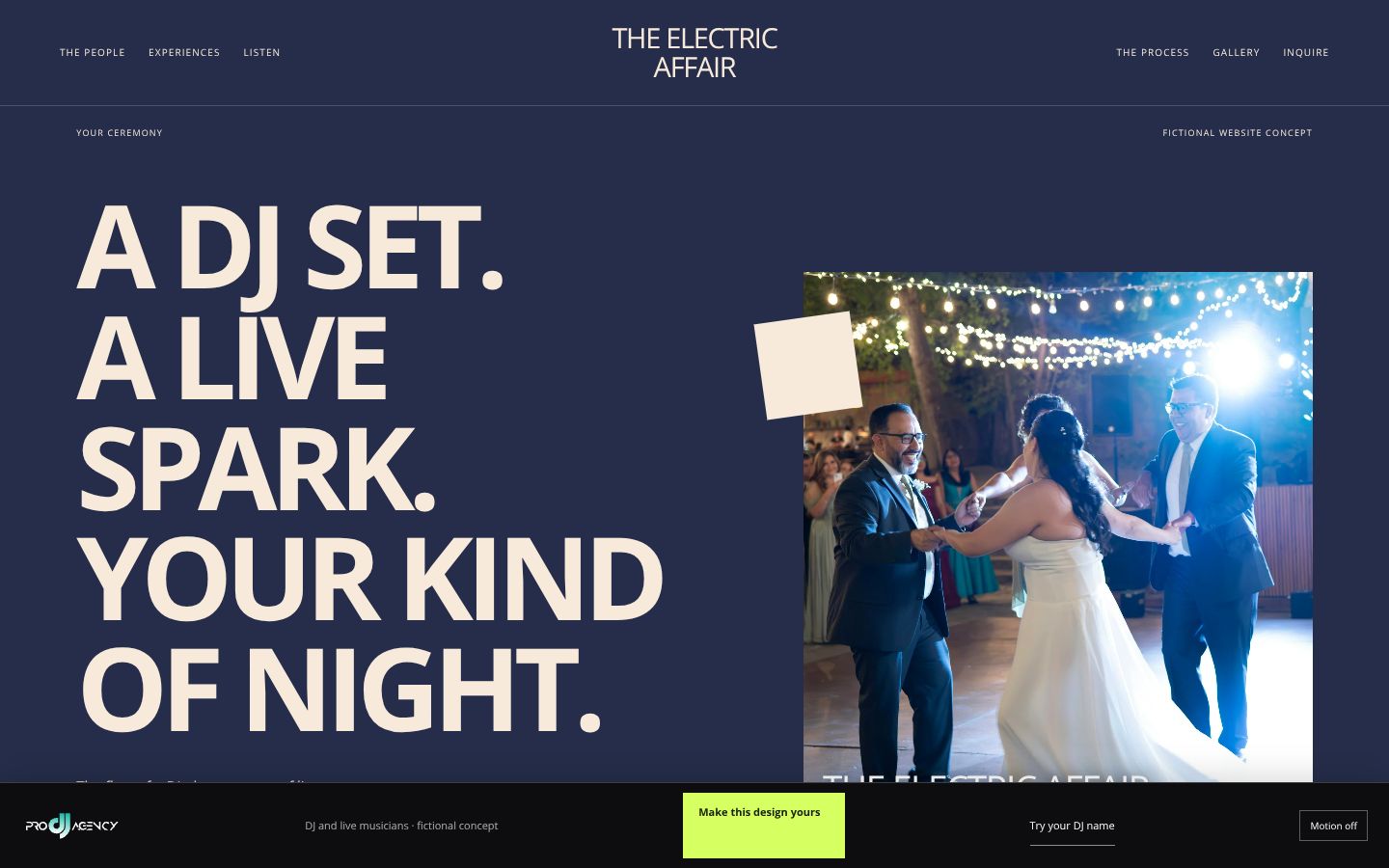 DJ and live musicians - actual rendered website preview