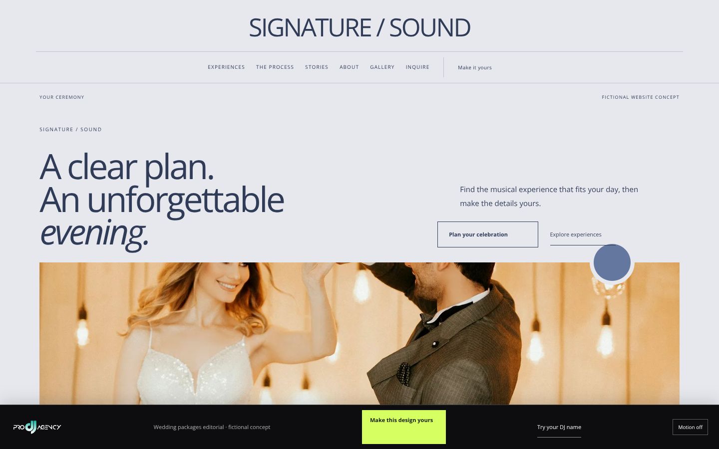 Wedding packages editorial - actual rendered website preview